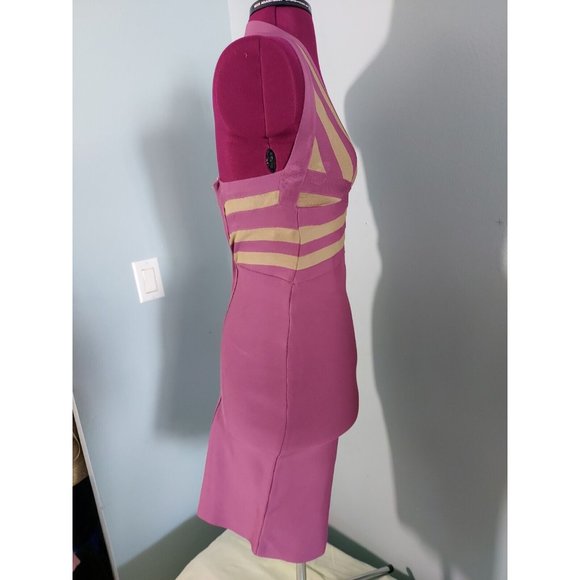 HERVE LEGER Purple Grey Halter V Neck Bodycon Sleeveless Dress SP - Picture 7 of 10